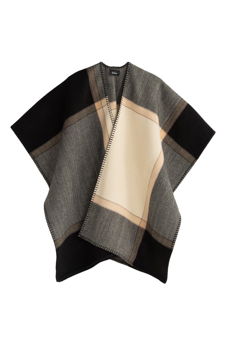 Exploded Plaid Ruana, Main, color, Black