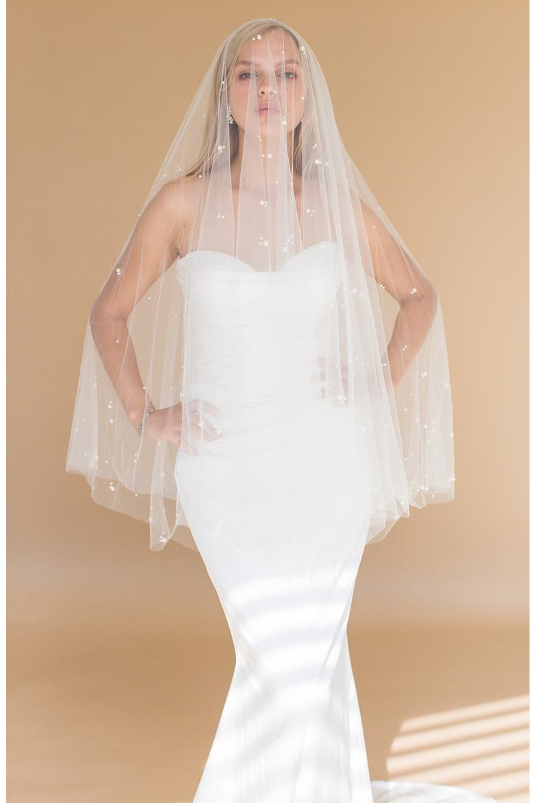 Ilaria Imitation Pearl Fingertip Veil (Nordstrom Exclusive), Alternate, color, IVORY