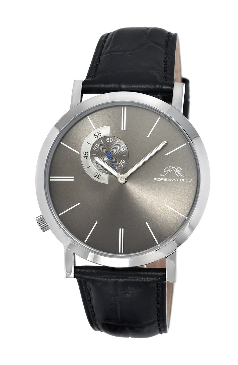 PORSAMO BLEU Men's Parker Croc Embossed Leather Strap Watch, 42mm, Main, color, 