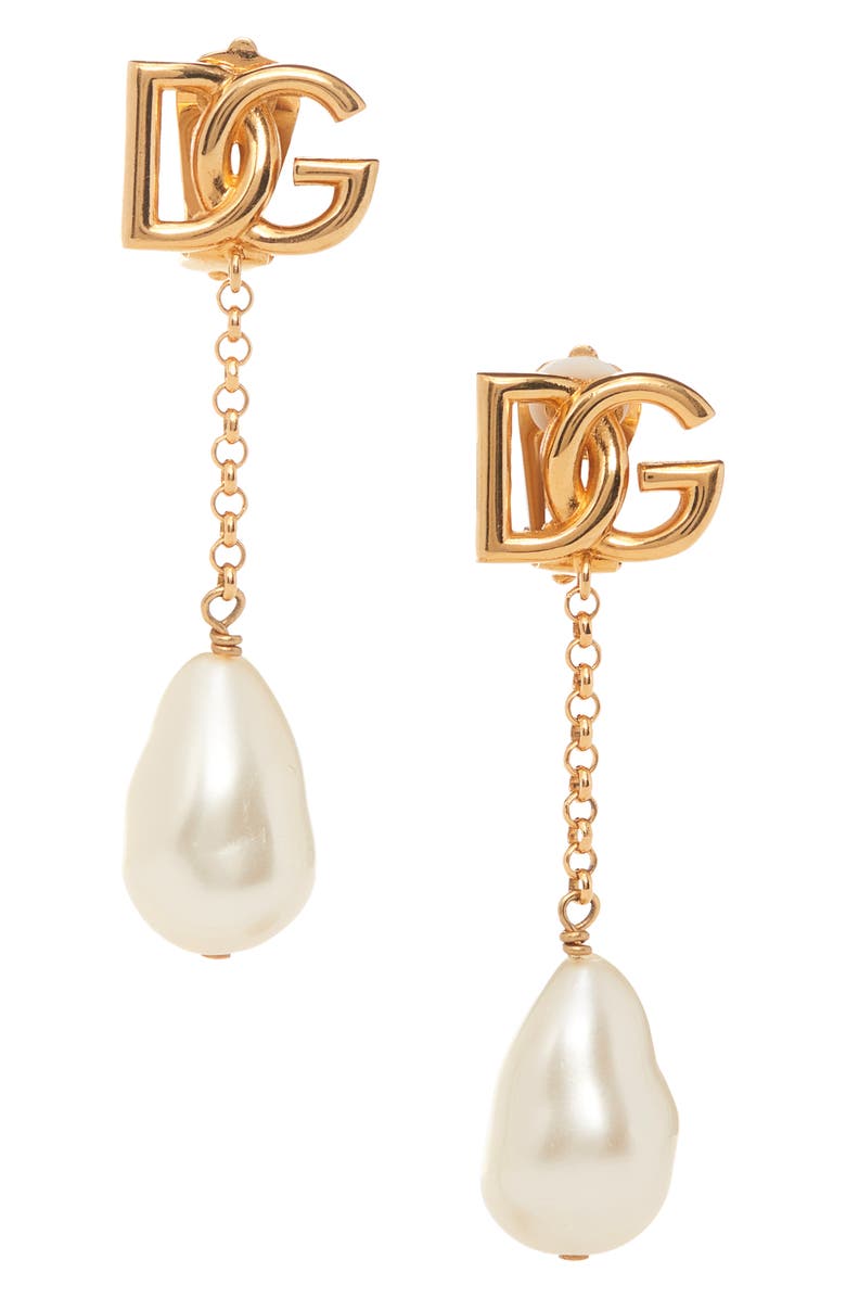 Dolce&Gabbana DG Logo Imitation Pearl Clip-On Earrings, Main, color, 