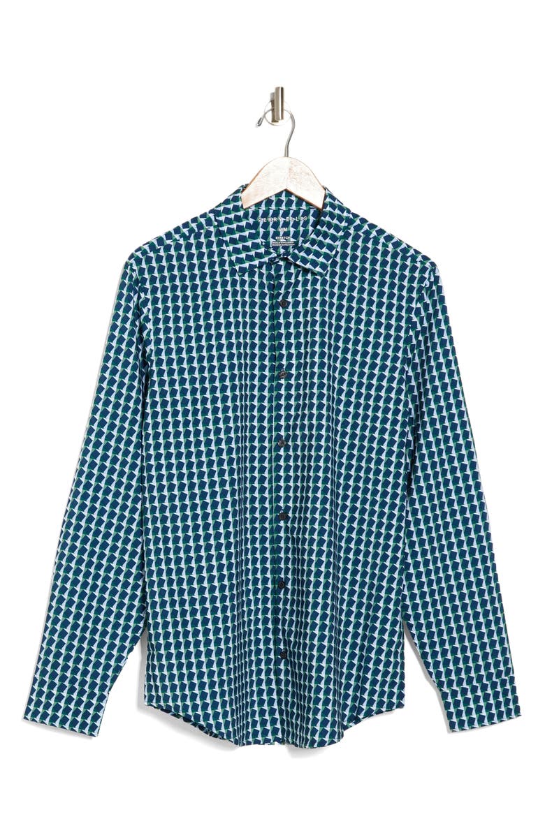 Perry Ellis Geometric Print Stretch Button-Up Shirt, Alternate, color,
