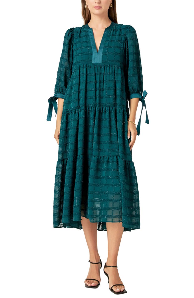 English Factory Textured Chiffon Dress, Alternate, color, Emerald