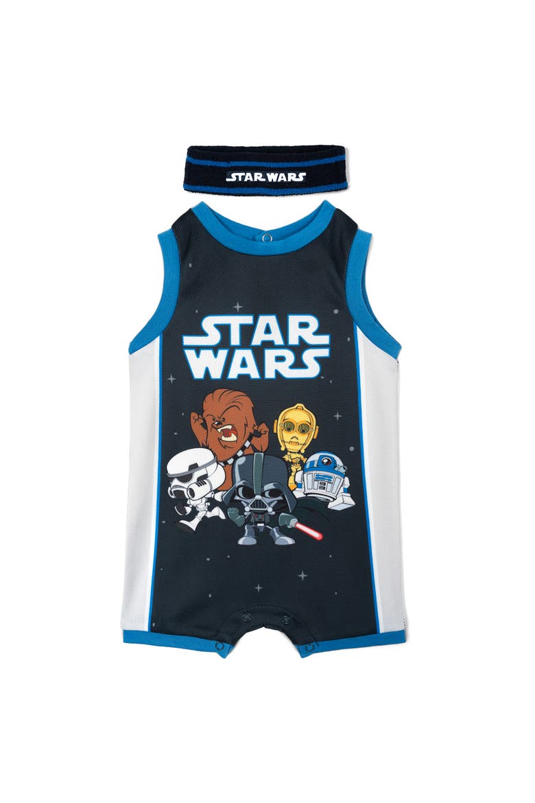 Athletic Sleeveless Romper and Sweatband Set, Main, color, Star Wars Navy