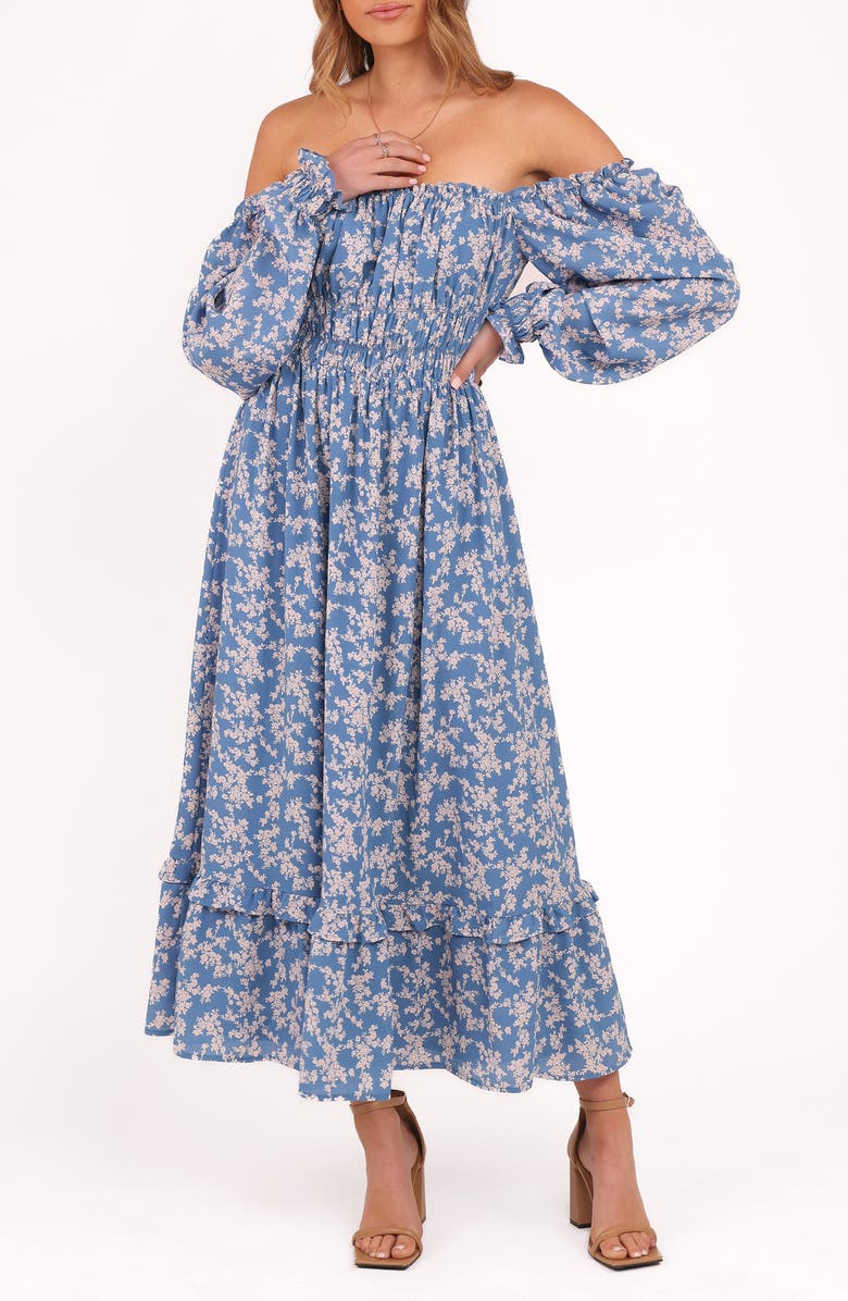 Petal & Pup Aine Floral Long Sleeve Smocked Maxi Dress, Main, color, Blue Floral