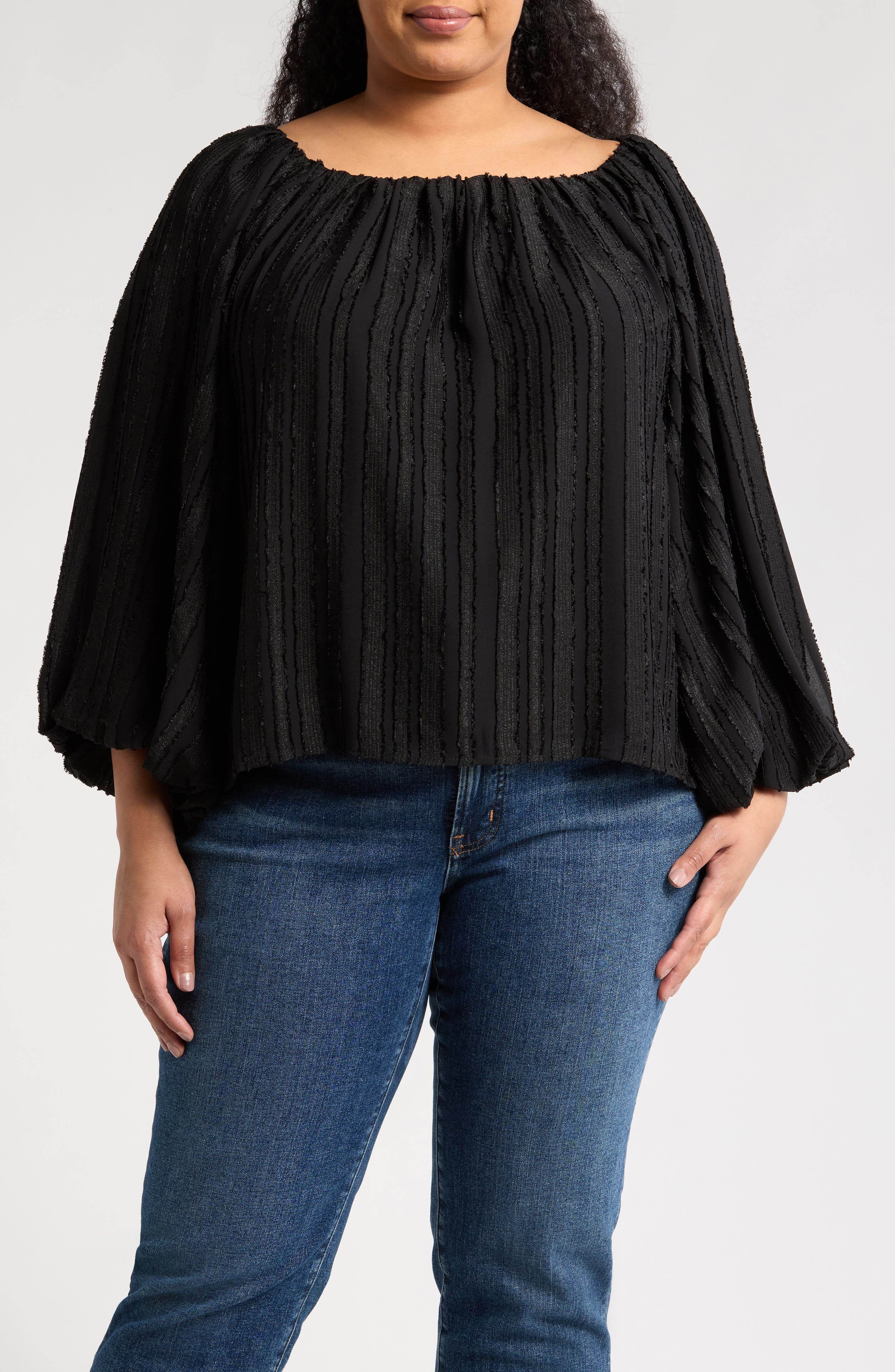 Renee C Stripe Semisheer Long Sleeve Top