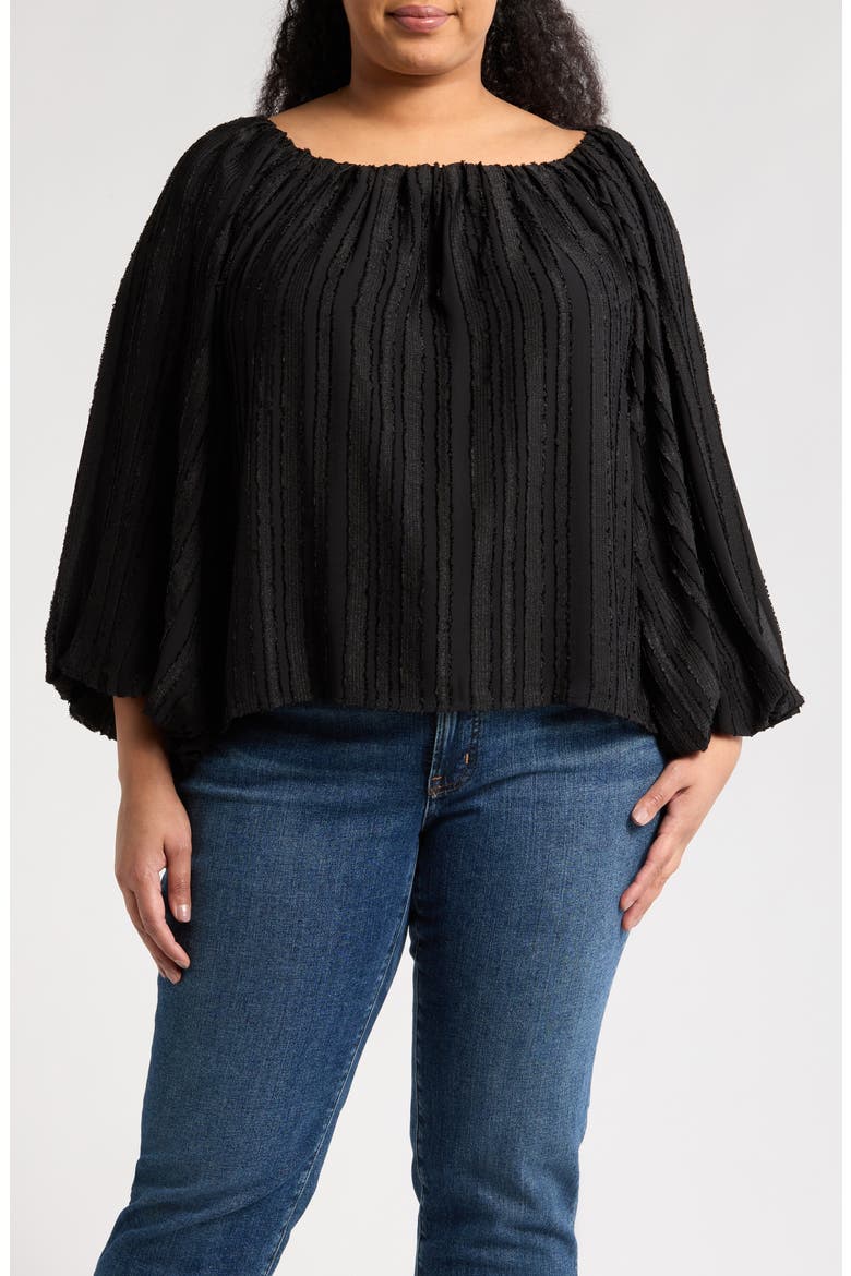 Stripe Semisheer Long Sleeve Top, Main, color, BLACK
