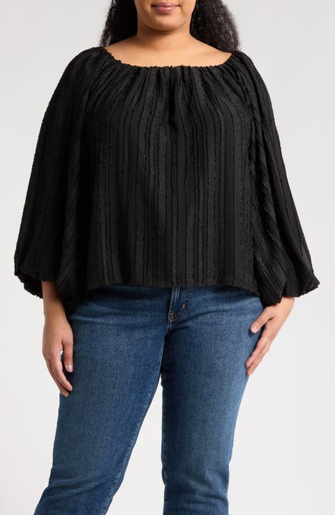 Stripe Semisheer Long Sleeve Top (Plus)