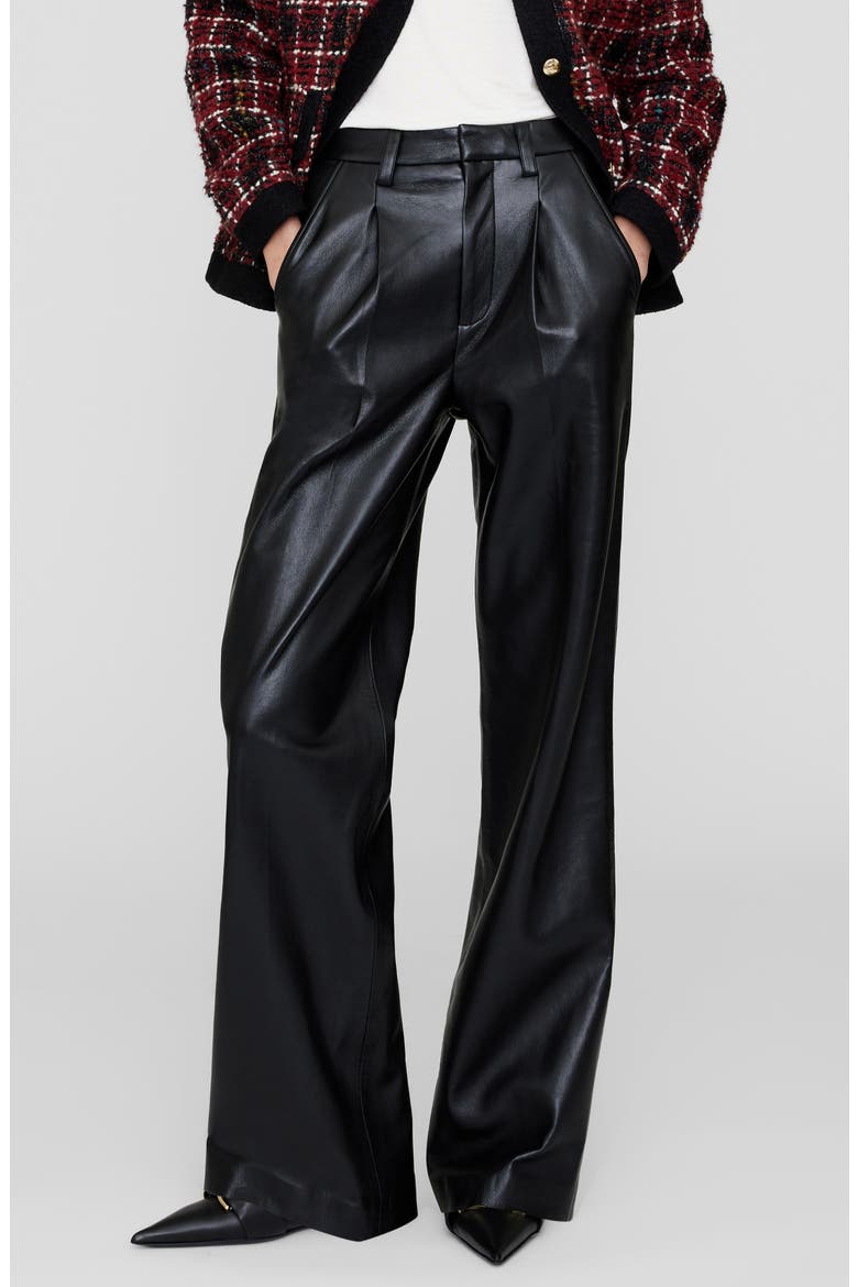 Carmen Pleated Recycled Leather Wide Leg Pants, Main, color, BLACK RECYCLED LEATHER