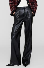 ANINE BING Carmen Pleated Recycled Leather Wide Leg Pants