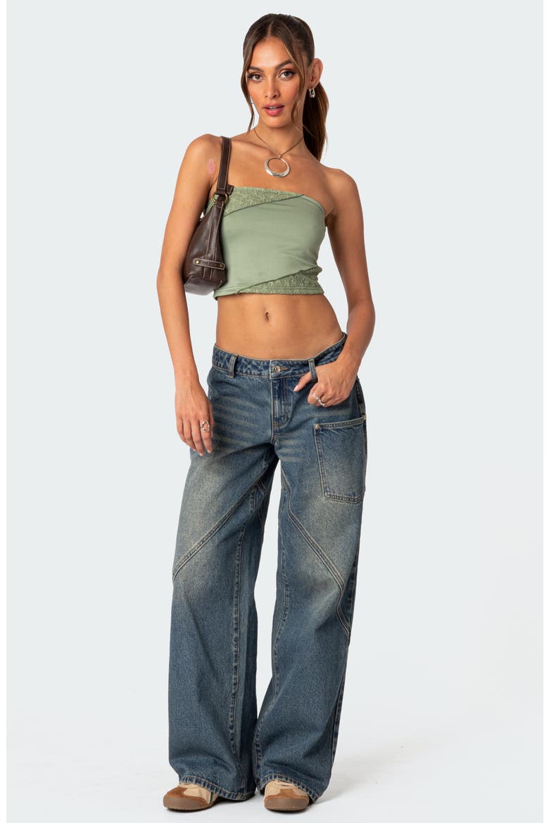 Lace Patchwork Crop Tube Top, Alternate, color, GREEN