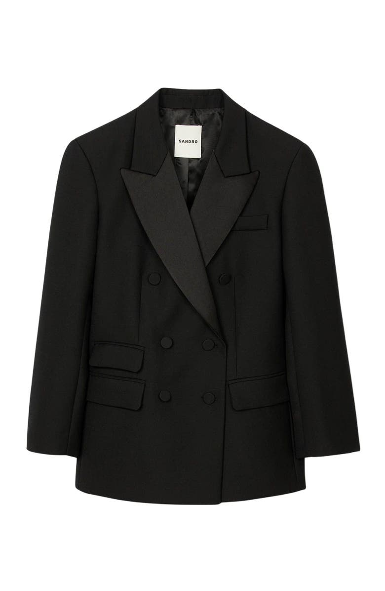 SANDRO Tuxedo jacket with satin collar, Alternate, color, Black