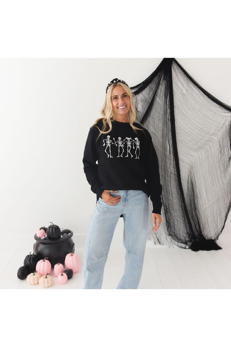 Glow In The Dark Silly Skelly Halloween Women's Sweatshirt, Alternate, color, Black