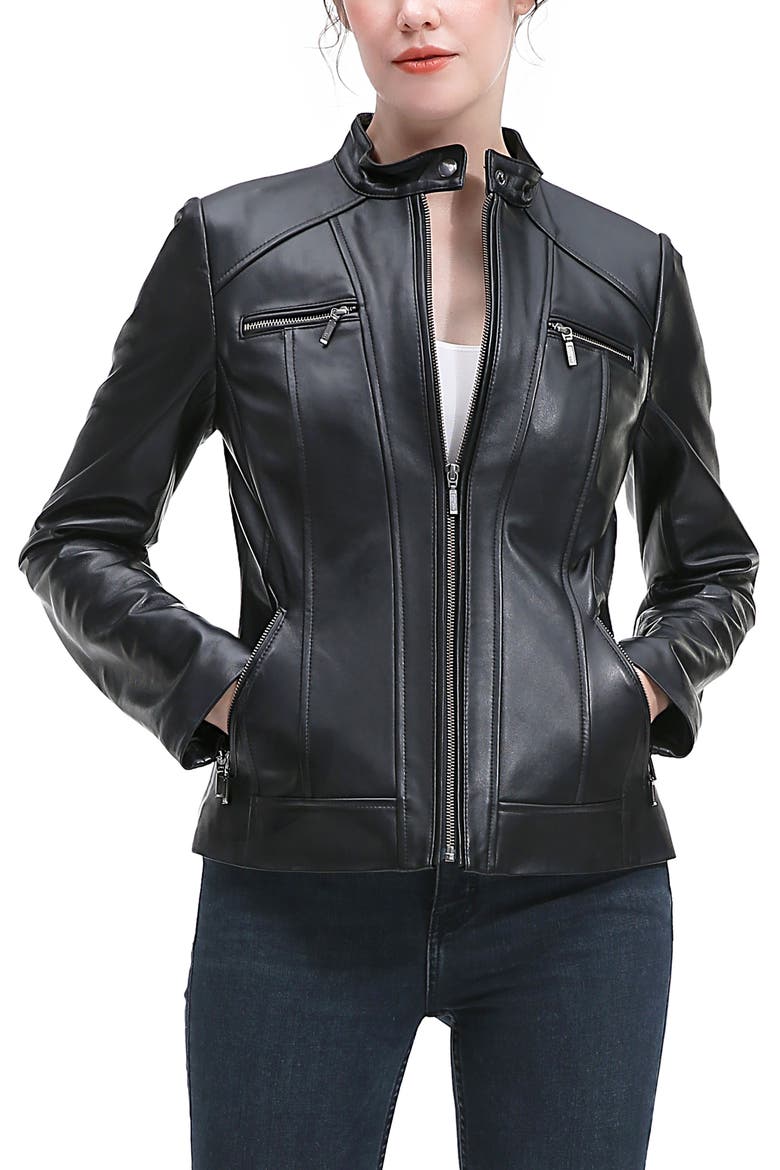 Ana Leather Moto Jacket, Alternate, color, Black