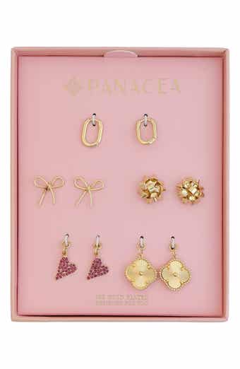 Panacea Set of 5 Bow Stud & Interchangeable Charm Huggie Hoop Earrings