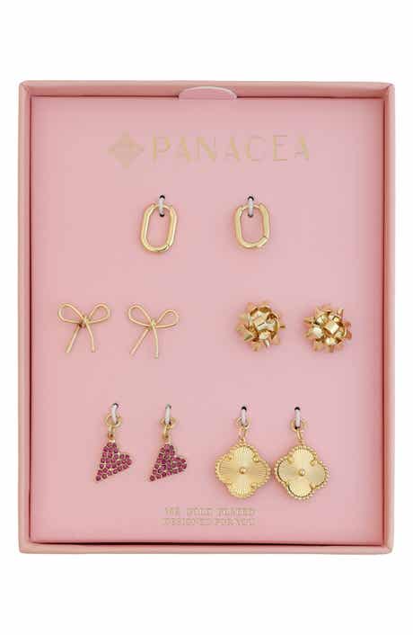 Panacea Set of 5 Bow Stud & Interchangeable Charm Huggie Hoop Earrings