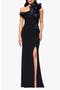 Satin Ruffle Detail Strapless Scuba Crepe Corset Gown