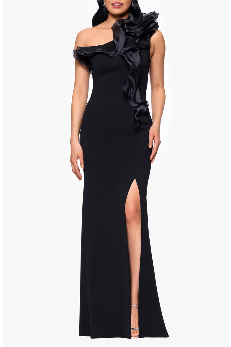 Organza Ruffle One-Shoulder Scuba Crepe Gown video