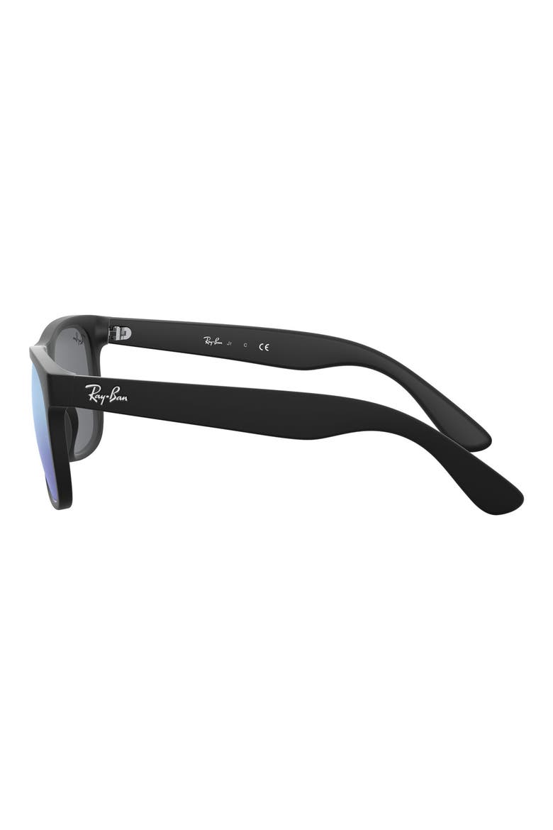 Junior 48mm Mirrored Square Sunglasses, Alternate, color, RUBBER BLACK/ BLUE MIRROR
