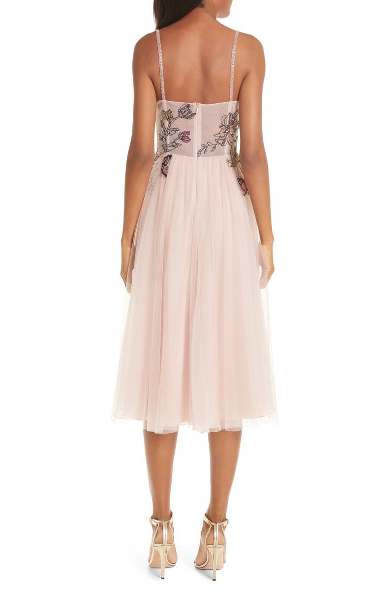 PatBO Patricia Bonaldi PatBO Beaded Floral Bustier Tea Length A-Line Dress, Alternate, color,