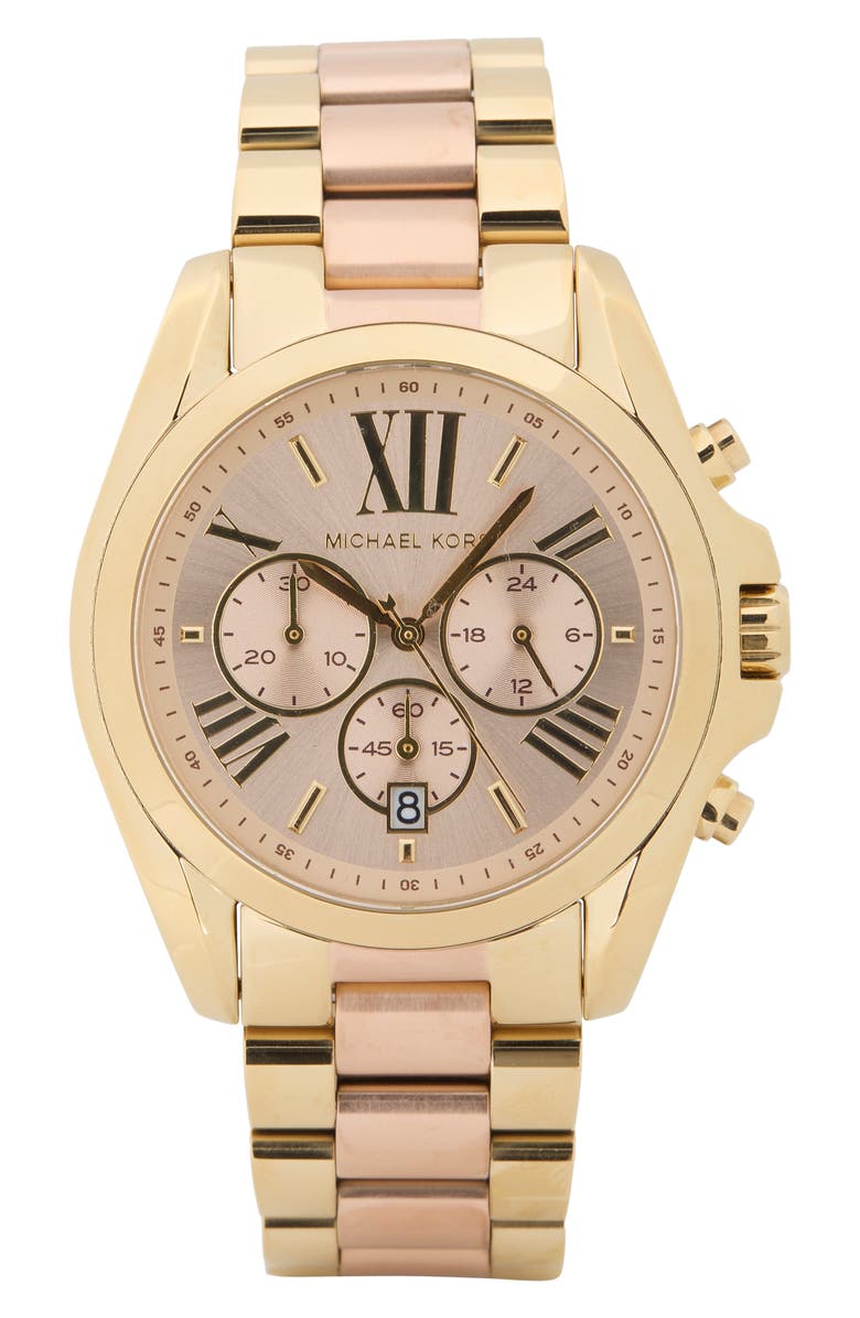 Michael Kors Bradshaw Chronograph Bracelet Watch, 43mm, Alternate, color, Rose Gold/ Rose Gold