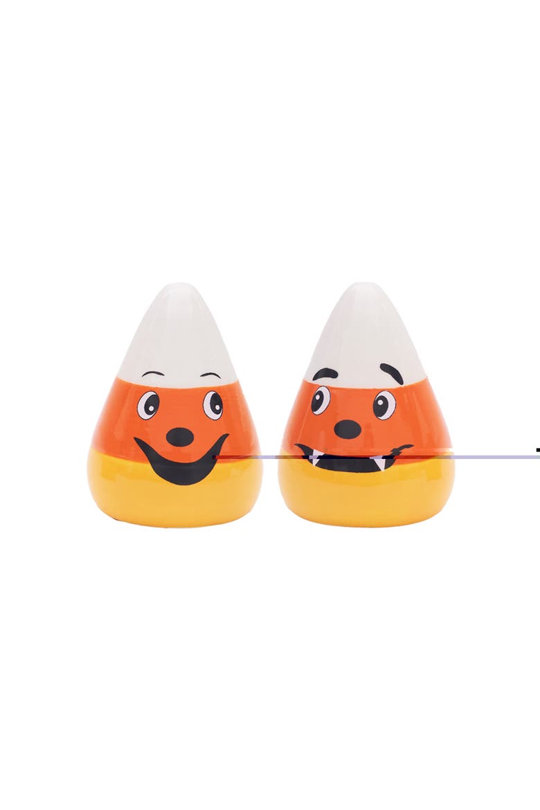 Vampire Fangs Candy Corn Halloween Dolomite Salt & Pepper Shakers Set of 2, Main, color, Orange