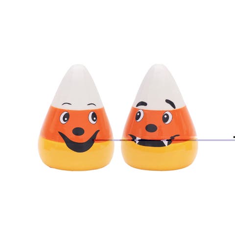 Vampire Fangs Candy Corn Halloween Dolomite Salt & Pepper Shakers Set of 2