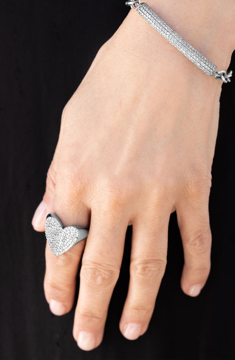 Sheryl Lowe Diamond Folded Heart Ring, Alternate, color, Sterling Silver