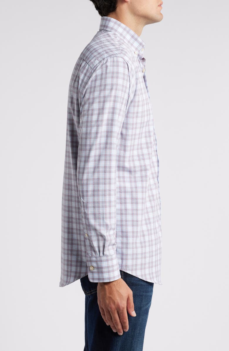 Peter Millar Watson Plaid Performance Poplin Button-Down Shirt, Alternate, color, Galaxy