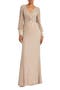 Wrap Over Bishop Sleeve Pearl Beaded Gown