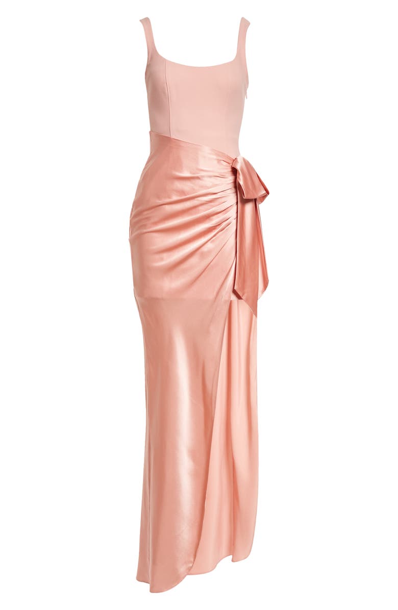 Cinq à Sept Marian Mix Media Side Ruched Gown, Alternate, color, Peony Pink