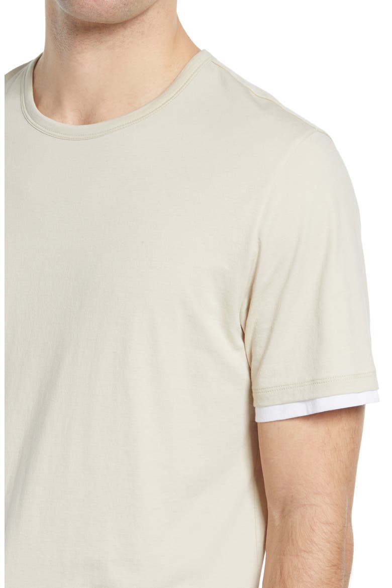 Slim Fit Double Layer Crewneck T-Shirt, Alternate, color, DESERT SAND/ OPTIC WHITE