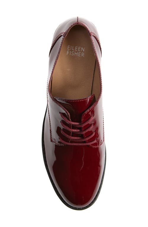 Eileen Fisher Judd Patent Leather Block-heel Oxfords In Bordeaux