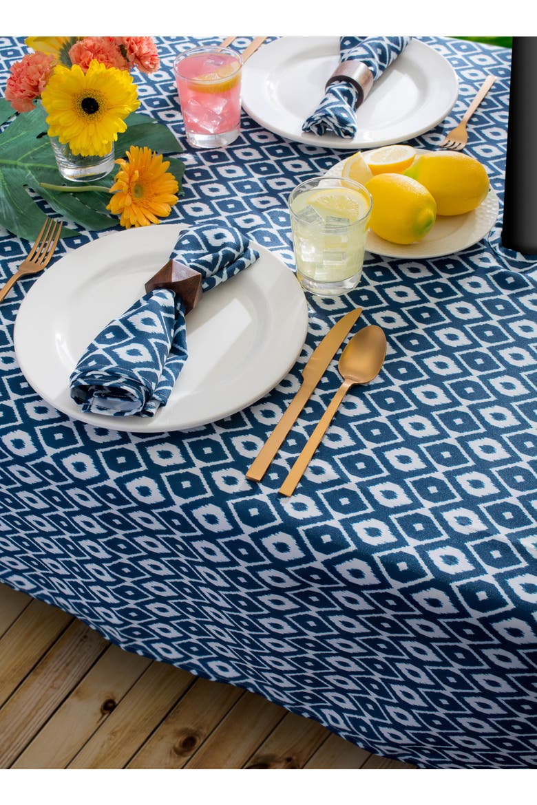 Outdoor Printed Tablecloth 60x120", Alternate, color, Blue Ikat Print