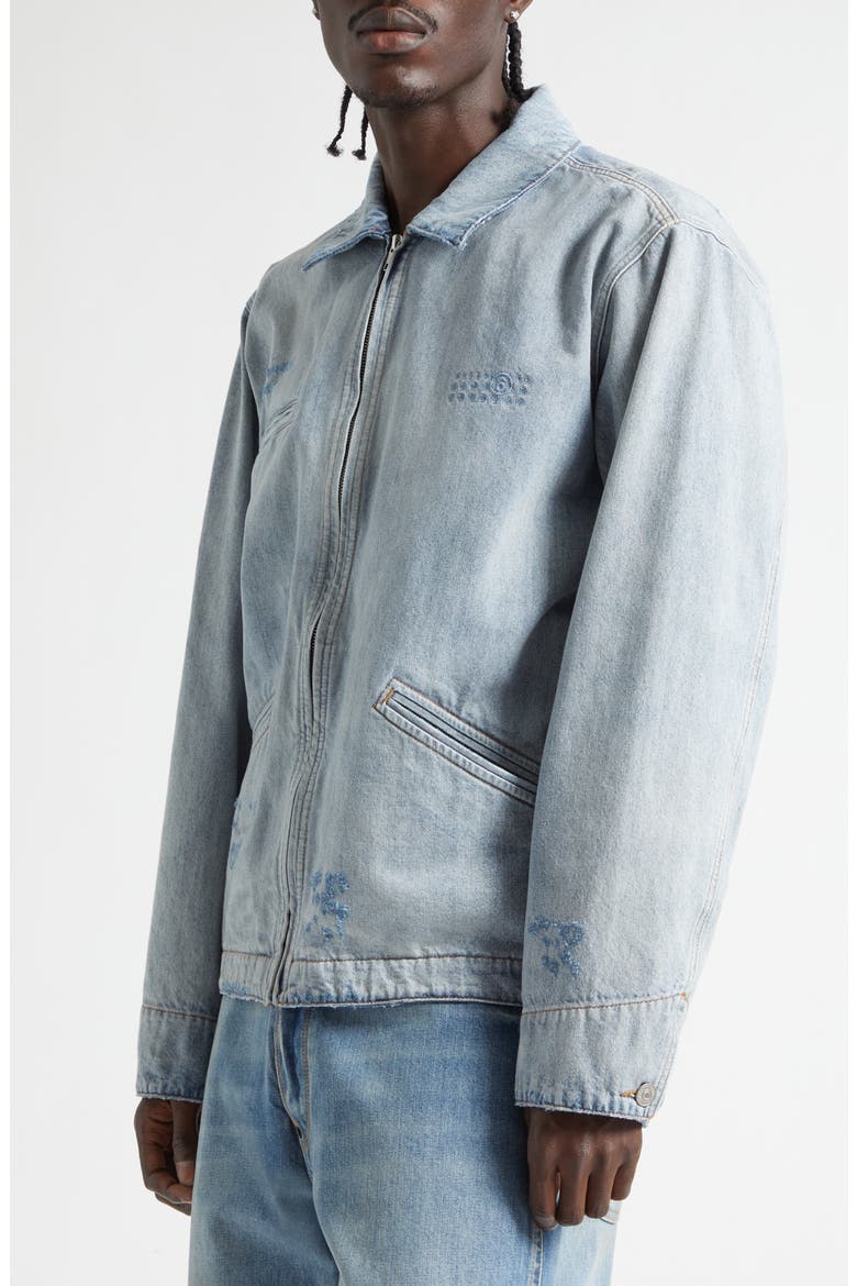 Distressed Zip-Up Denim Trucker Jacket, Alternate, color, LIGHT BLUE
