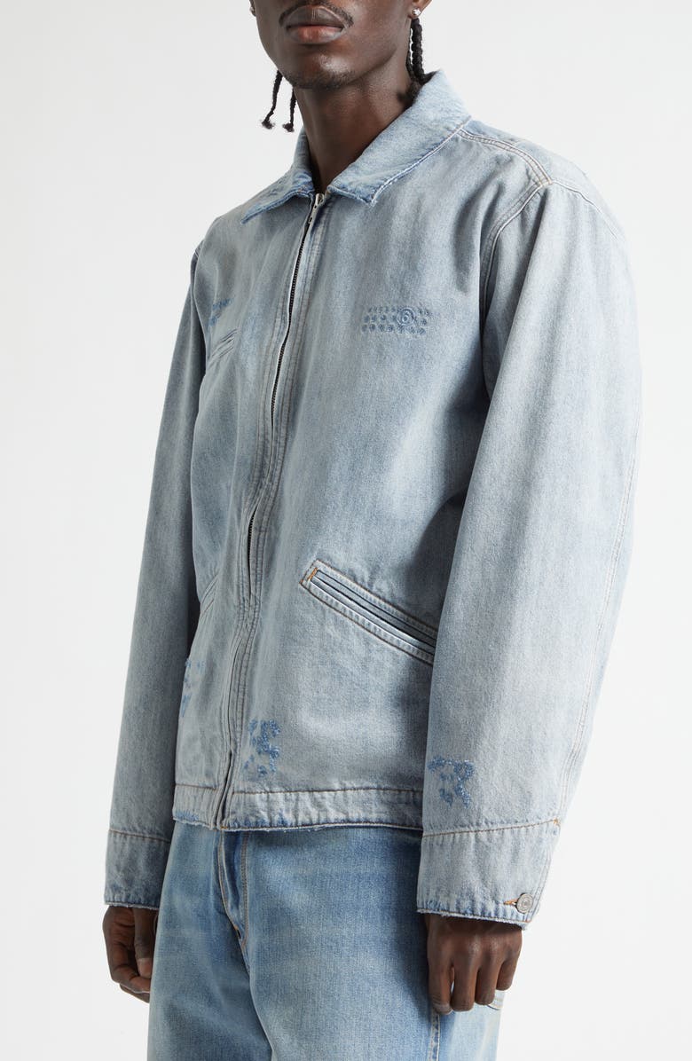 MM6 Maison Margiela Distressed Zip-Up Denim Trucker Jacket, Alternate, color, Light Blue