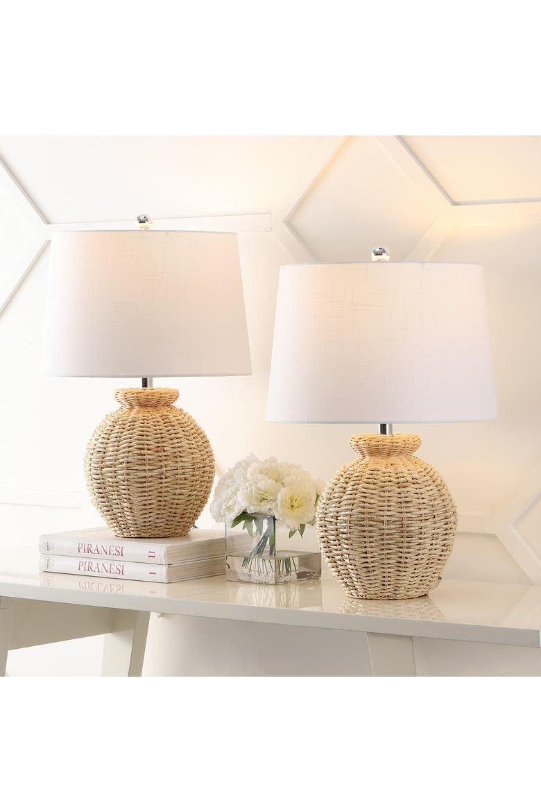 Nora 22" Rustic Coastal Rattan Globe LED Table Lamps, Brown, Alternate, color, Brown