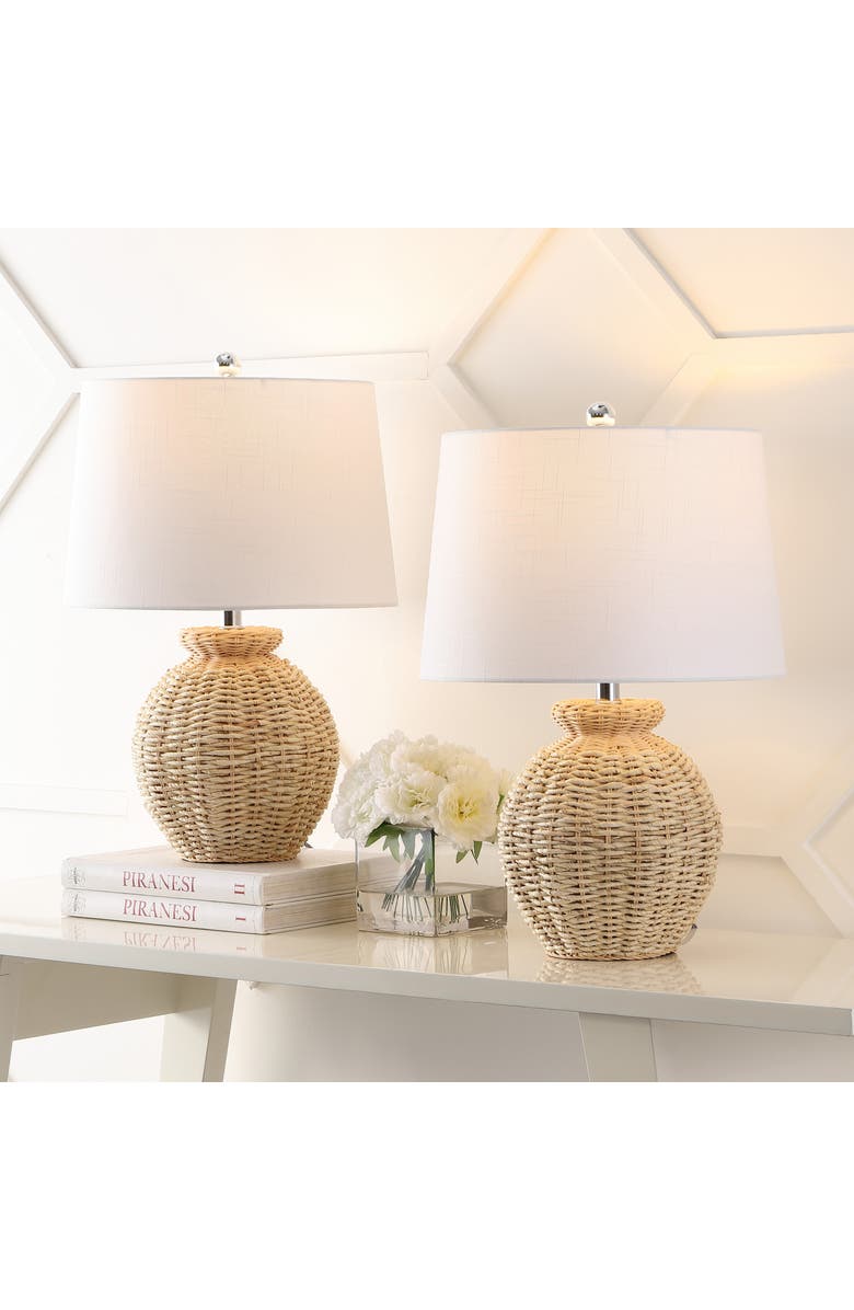 JONATHAN Y Nora 22" Rustic Coastal Rattan Globe LED Table Lamps, Brown, Alternate, color, Brown