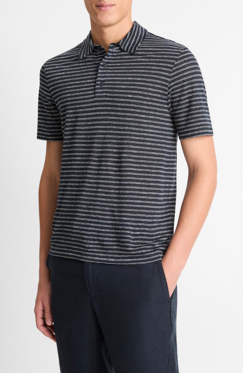 Vince Stripe Linen Polo, Alternate, color, Coastal/ Optic White