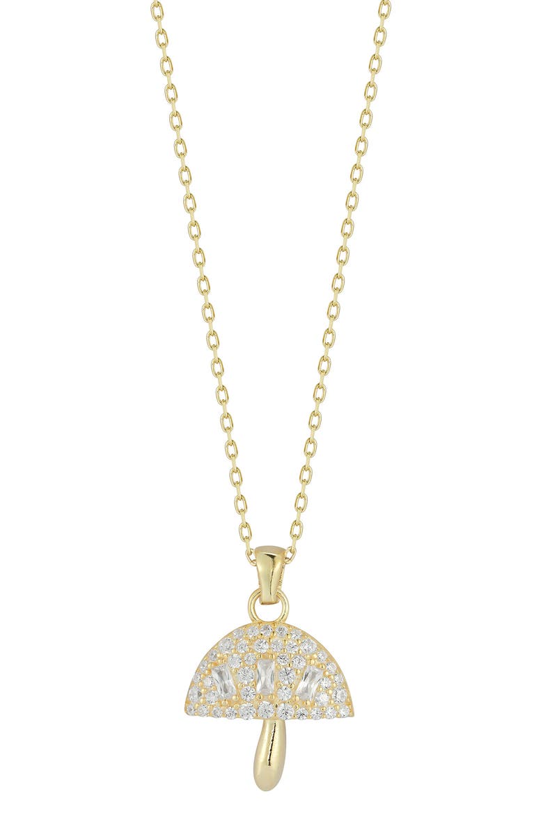 14K Yellow Gold Plated Sterling Silver CZ Mushroom Pendant Necklace, Main, color, GOLD