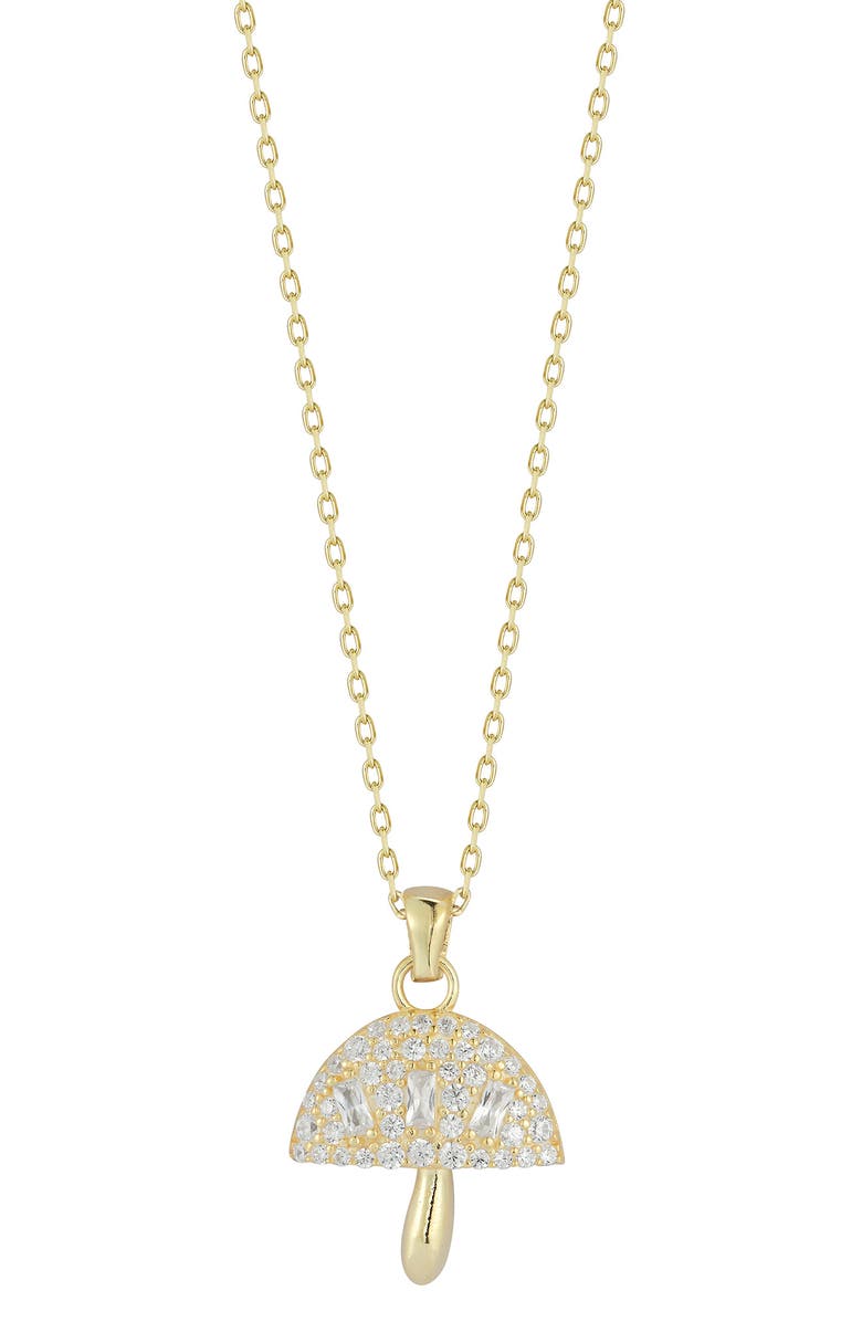 SPHERA MILANO 14K Yellow Gold Plated Sterling Silver CZ Mushroom Pendant Necklace, Main, color, Gold