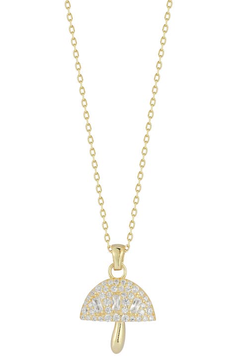 14K Yellow Gold Plated Sterling Silver CZ Mushroom Pendant Necklace