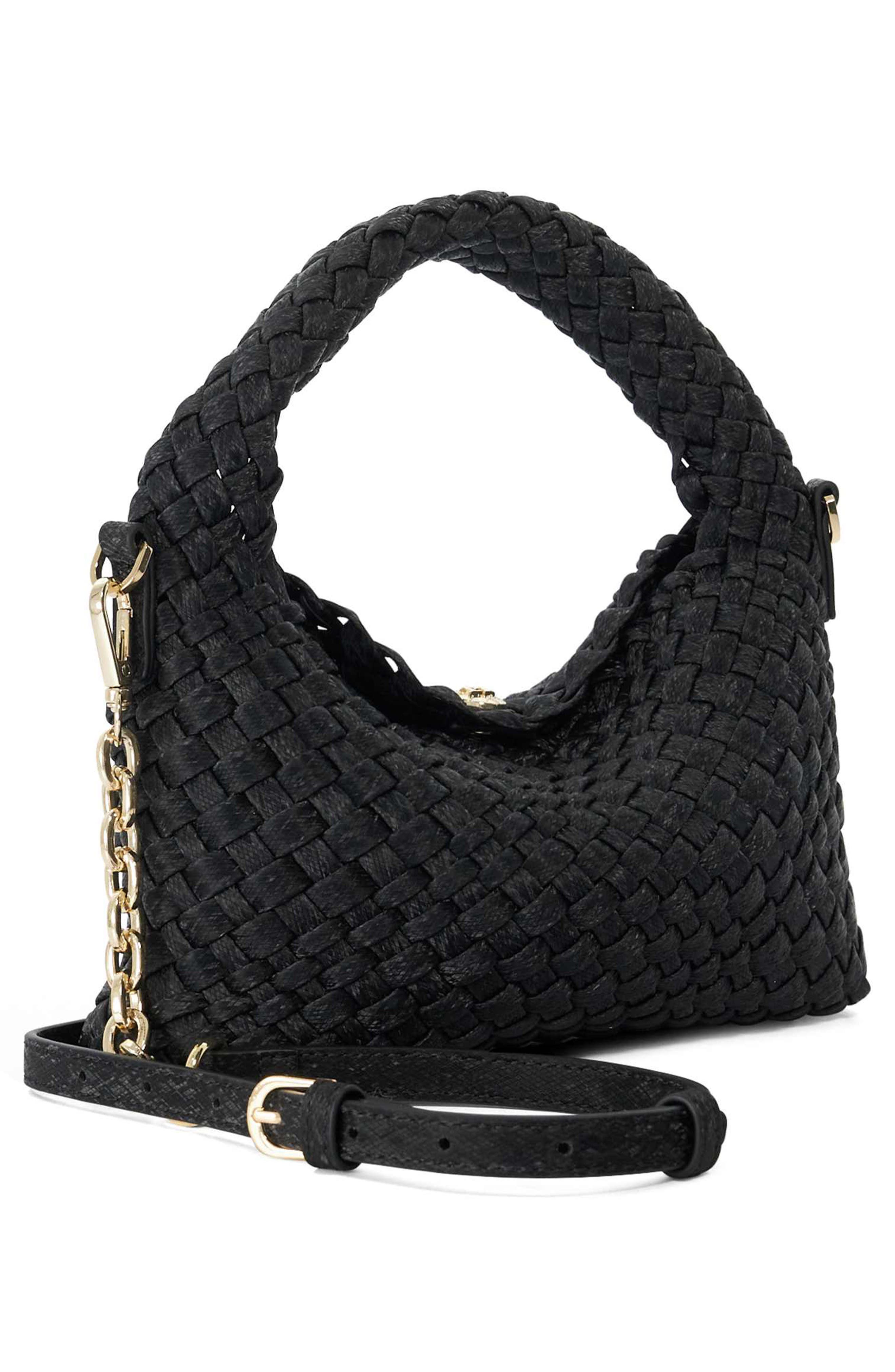 Dinkydeliberate Woven Faux Leather Mini Crossbody Bag, Alternate, color, BLACK