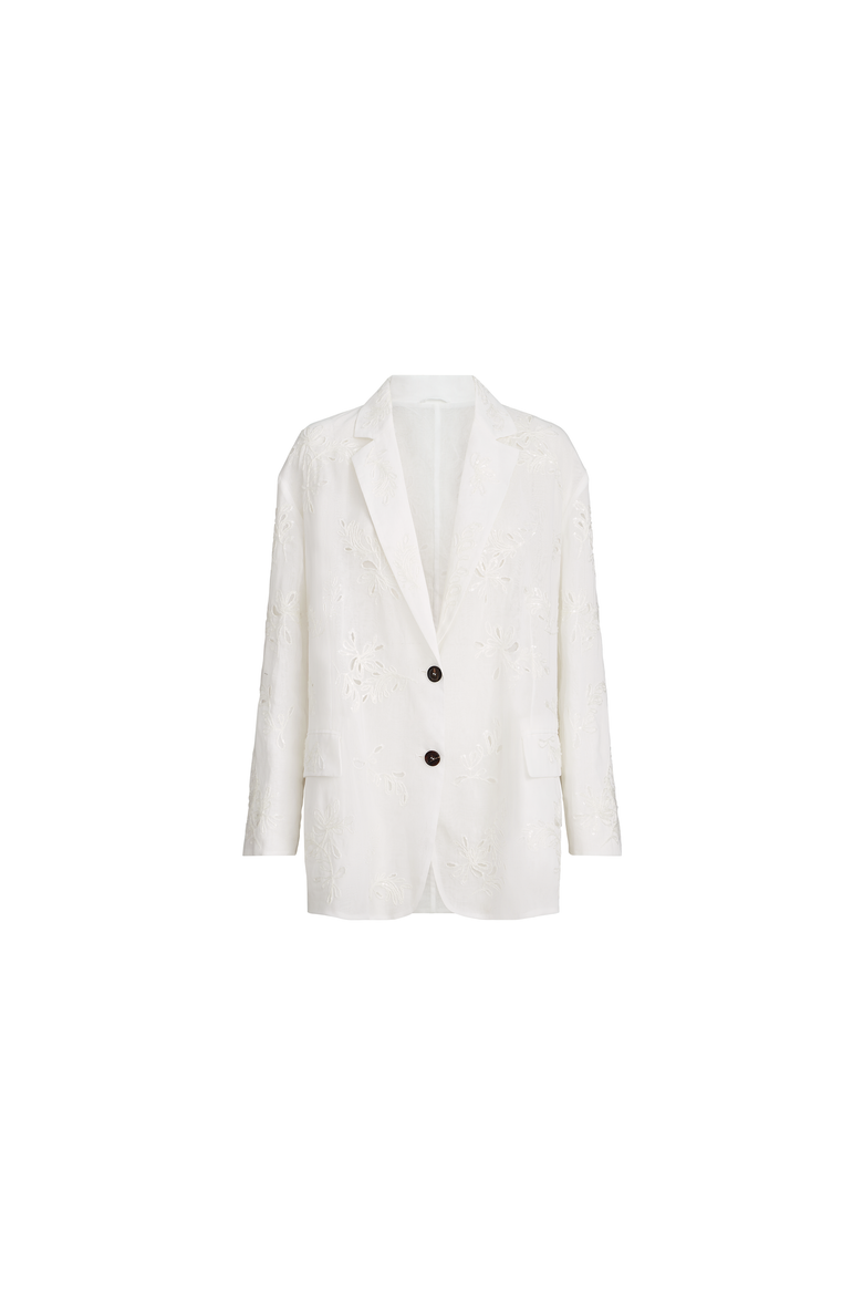 Cotton organza blazer with dazzling broderie anglaise with monili, Alternate, color, White