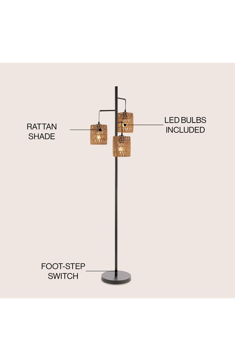 JONATHAN Y Isla 3-Light Mid-Century Bohemian Metal/Rope LED Floor Lamp, Alternate, color, Black