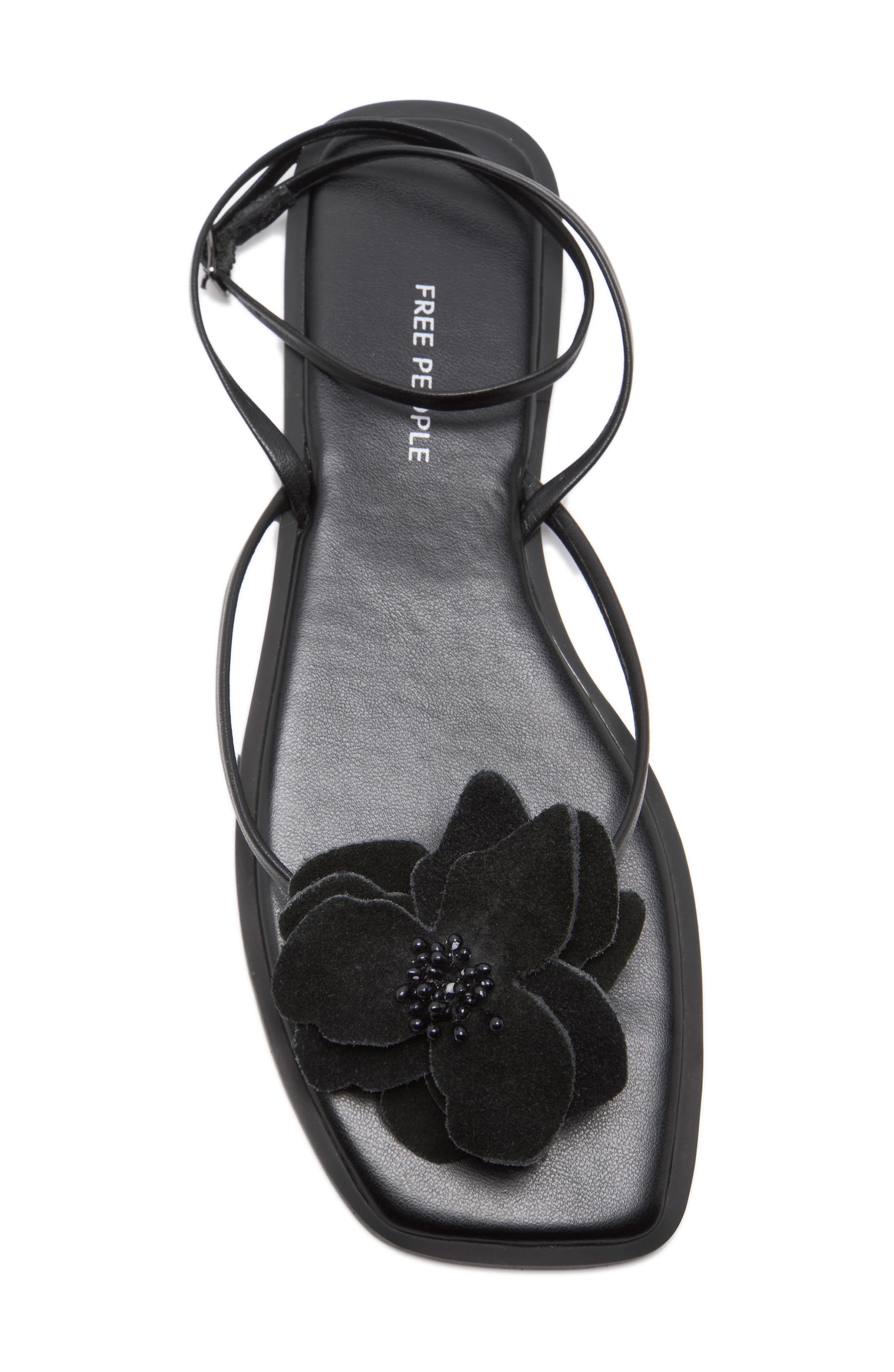Free People Mismatched Magnolia Appliqué Ankle Strap Sandal, Alternate, color, Black Tide Leather