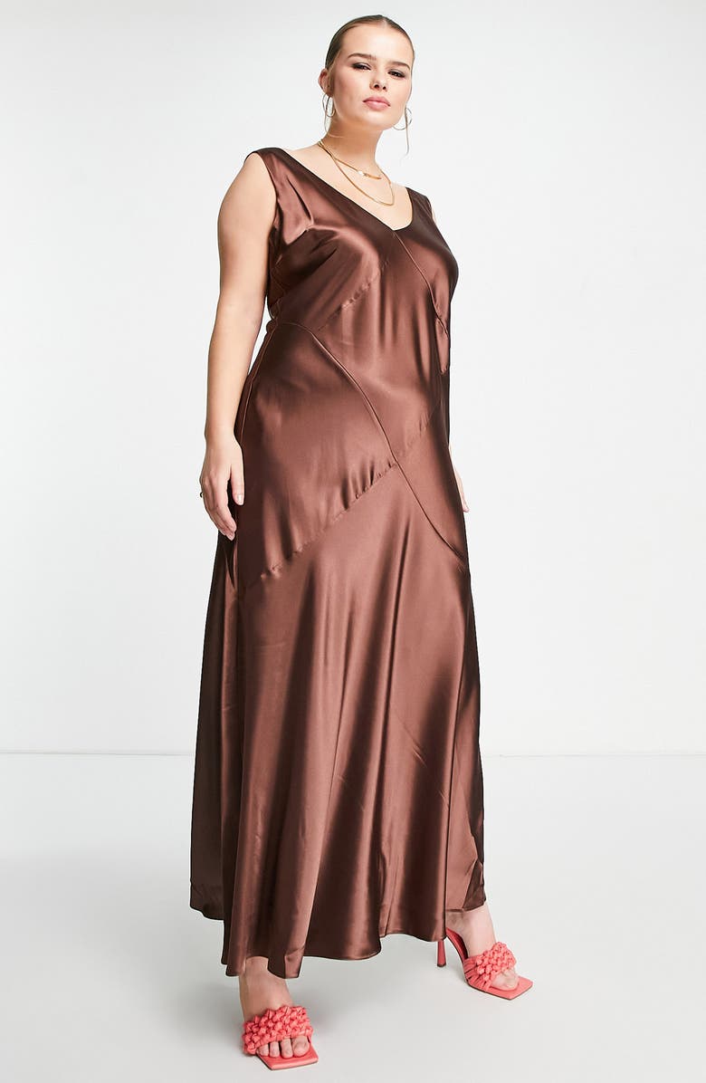 ASOS DESIGN Curve Satin Maxi Slipdress, Alternate, color,