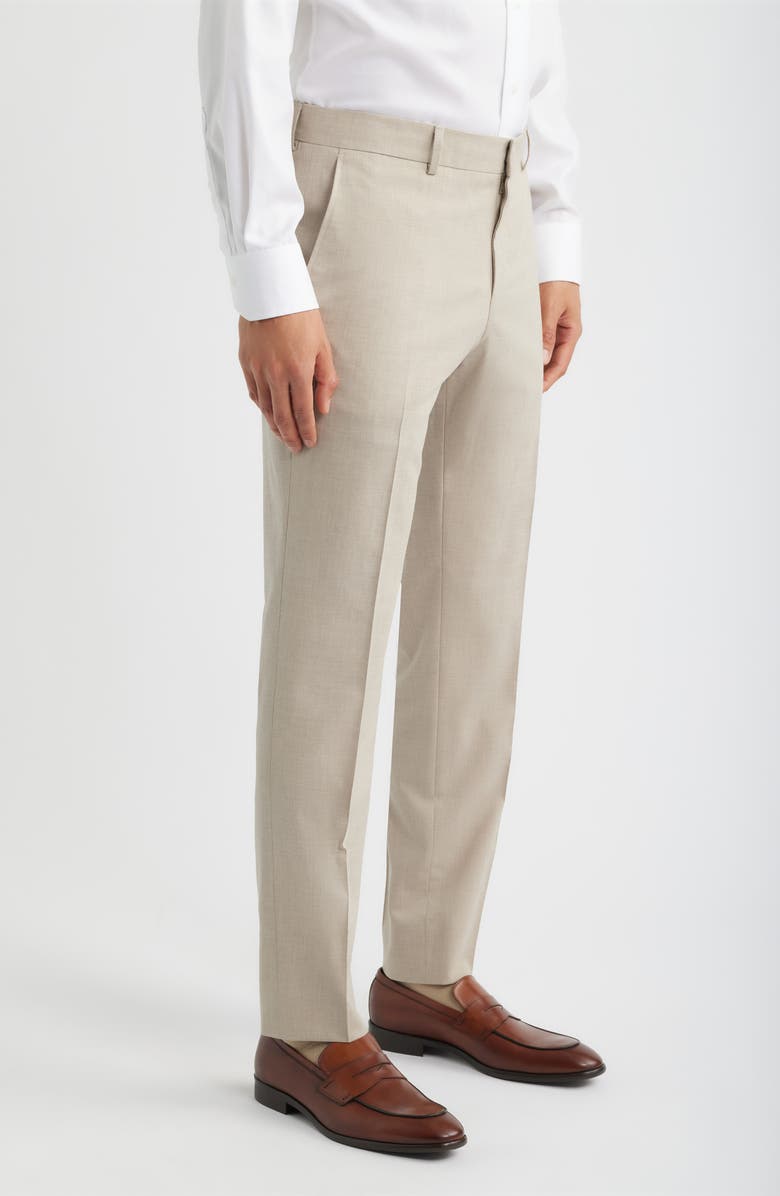 BOSS Genius Slim Fit Wool Blend Mélange Dress Pants, Alternate, color, Open Beige