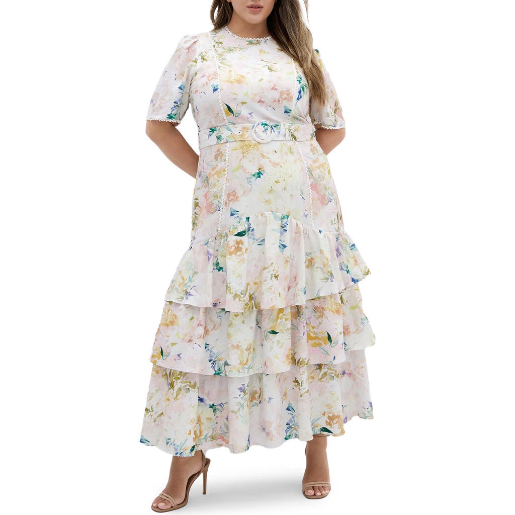 City Chic Garden Of Love Tiered Maxi Dress In Garden Of Love