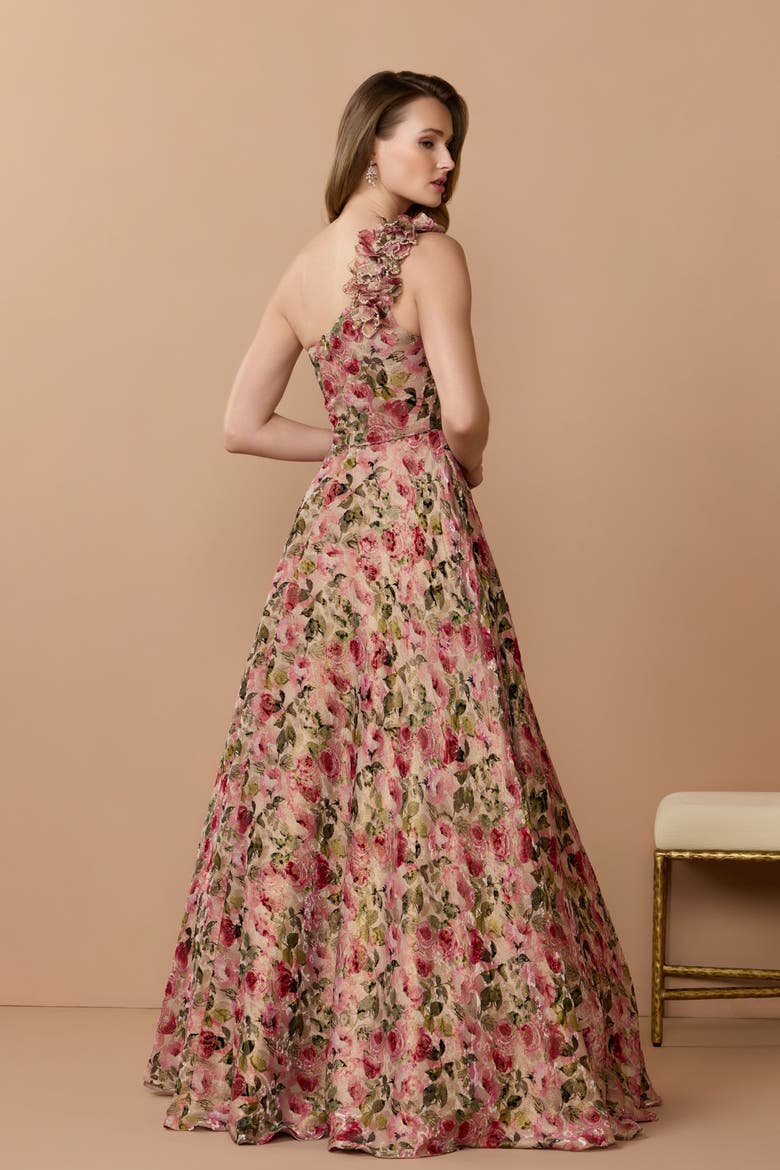 One Shoulder Velvet Floral Ball Gown, Alternate, color, Pink Multi