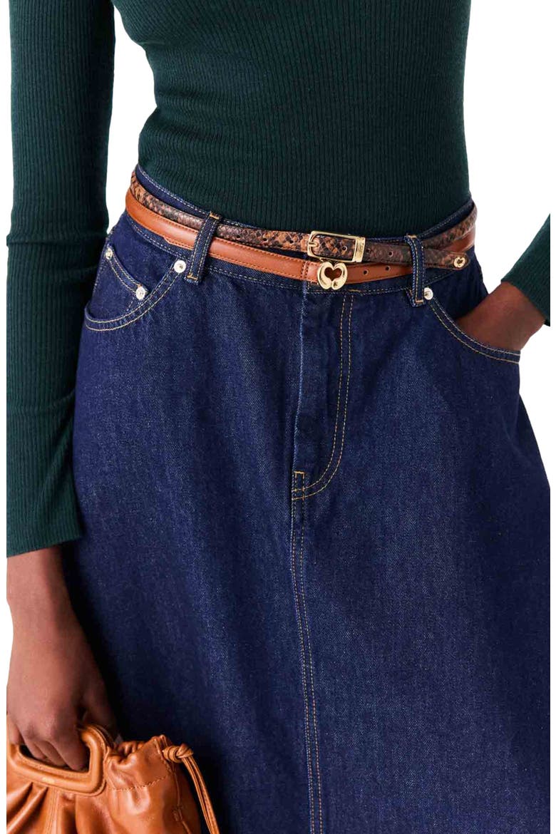 Slim smooth leather logo belt, Alternate, color, Tobacco